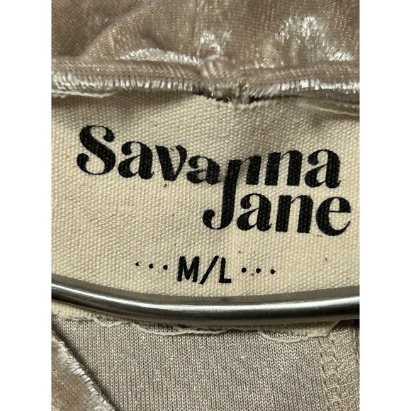 Savanna Jane Velvet Embroidered Tunic Top Kaftan Beige M L Boho - Picture 8 of 10